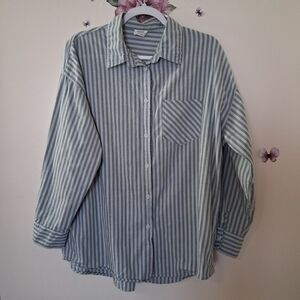 Cotton On| Striped Green XS Top Long Sleeve Oversized Coastal Beachy